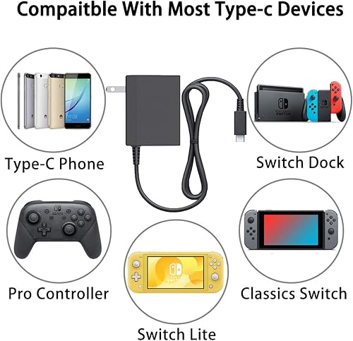 Miniatura 3 de Cargador para Nintendo Switch, adaptador de CA compatible con Switch OLED y Switch Lite, fuente de alimentación de 15 V2.6 A, modo de TV, cable de
