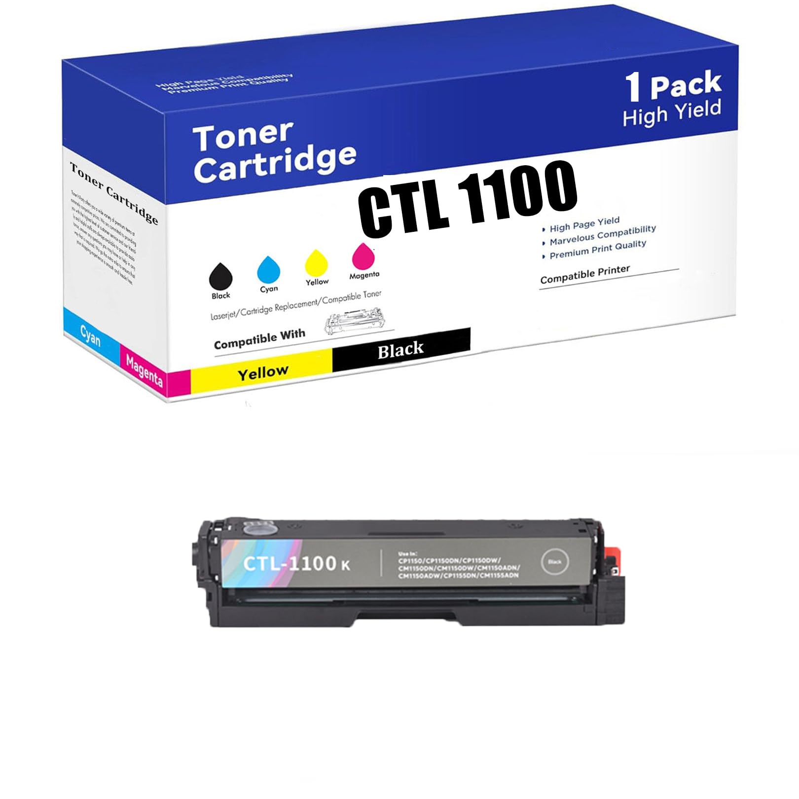 Cartouche de Toner Compatible avec Pantum CTL-1100, Compatible avec Les imprimantes Pantum CP1100DW CM1100DN CM1100DW CP1100DN CM1100ADN avec Puce, Haut rendement de 2 000 Pages,BK