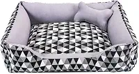 Cama para Cachorro Grande 70X55 Com Zíper Estampa Geométrico Preto Cinza