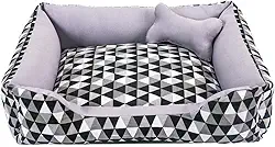 Cama para Cachorro Grande 70X55 Com Zíper Estampa Geométrico Preto Cinza