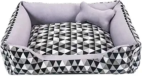 Cama para Cachorro Grande 70X55 Com Zíper Estampa Geométrico Preto Cinza