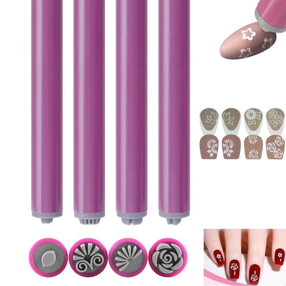 4PCS Nail Art Stamp Pen Set DIY Nail Art Tools with 6 Different Patterns Nail Art Stamping Pen Nail Graffiti Nail Art Dotting Tools Nail Art Design Tools Flower Nail Stamper Pen Nail Art Stamper Kit