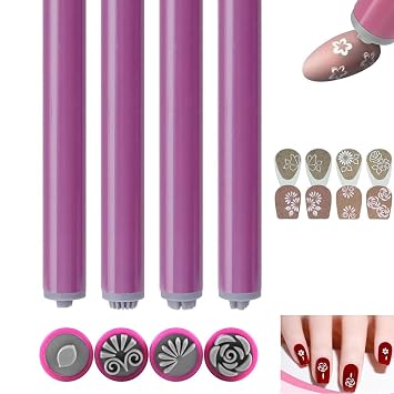 4PCS Nail Art Stamp Pen Set DIY Nail Art Tools with 6 Different Patterns Nail Art Stamping Pen Nail Graffiti Nail Art Dotting Tools Nail Art Design Tools Flower Nail Stamper Pen Nail Art Stamper Kit