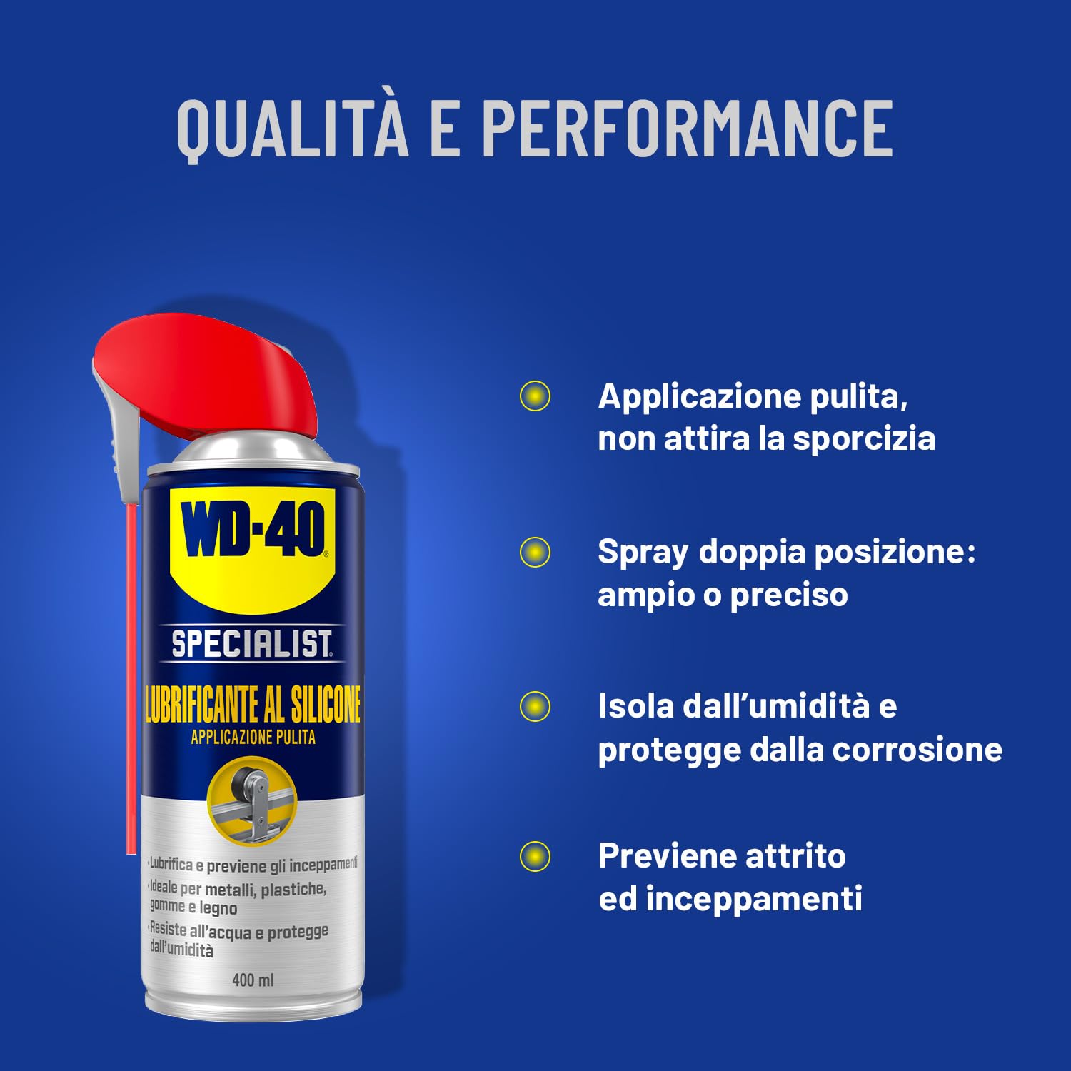 WD-40 Specialist Lubrificante al Silicone 400 ml - Spray Resistente a Temperature fino 200°C - Valvola 360° per Metalli, Plastica, Gomma e Legno - Protezione da Umidità