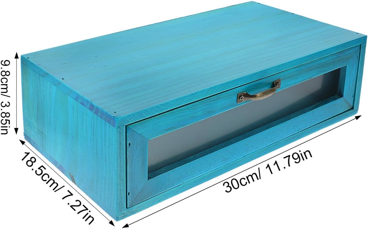 DOITOOL Mediterranean Blue Wooden Desktop Drawer Organizer Box Single Drawer Makeup Storage Container for Jewelry and Office Sundries Countertop Storage Chest with Stable Base for Home and