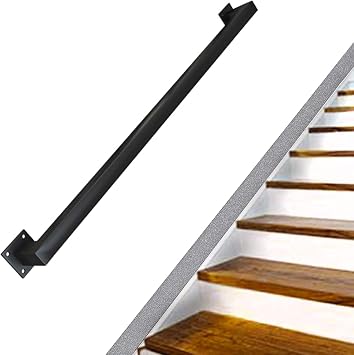 Wall Mount Stair Hand Railing, 1ft - 20ft Staircase Banister Hand Rails, Black Metal Square Pipe Wall Support Wrought Iron Railing, for Indoor Outdoor Corridor Villa Loft1FT