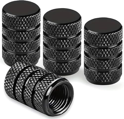Image of Tyre Valve Dust Caps, Black, 4 pcs/Pack, Anodized Aluminum Tyre Dust Cap Set, Corrosion Resistant, Universal Tyre Valve Stem Covers for Cars Trucks Motorcycles SUVs and Bikes