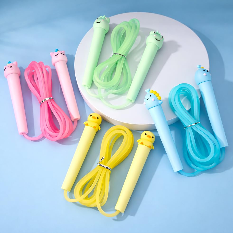 Image of 6.5 ft Animal Design Skipping Rope Toy for Kids with Soft Grip Handles - Indoor and Outdoor Adjustable PVC Jump Rope for Exercise and Fitness Play - Color and Design As Per Stock