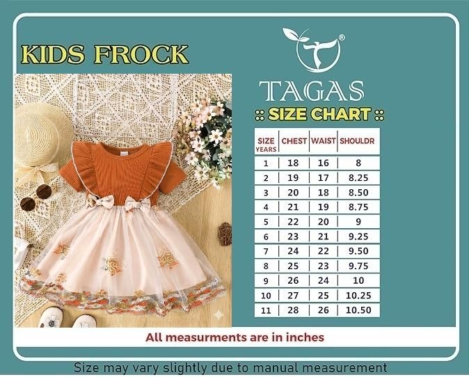 Image of TAGAS Girls Frock Dress | Floral Printed Princess Dress with Full Sleeves, Ruffle Shoulders & Flared Skirt | Birthday Dress for Girls | Wedding & Special Occasion Wear | 1-9 Years