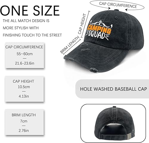 Miniatura 3 de Camping Squads in Orange and White Letters Caps Womens Cap AllBlack Womens Hat Gifts for Boyfriends Outdoor Hat