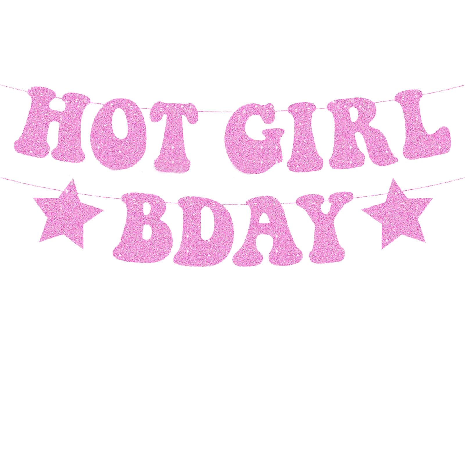 Pink Glitter 'Hot Girl' Birthday Banner – Funny Bday Decor For Women, 21st, 30th Party, Photo Backdrop, Garland With Ribbon