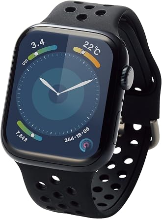 Elecom AW-45BDSCNBK Apple Watch Band, 1.9 inches 49 mm, 1.8 inches 45 mm, 1.7 inches 44 mm, 1.7 inches 42 mm, Silicone, Sports, Ventilation Holes, Active, Anti-stuffy, Lightweight, Compatible with Apple Watch Ultra 3/2 Ultra, SE3/SE2, 111, 11, SE2, 9, 9, 9, 9, 9, 9, 8, 8, 8, 8, 8, 8, 8, 7, 7, 7, 7, 6, 6, 6, 6, 6, 5, 5, 5, 5, 4