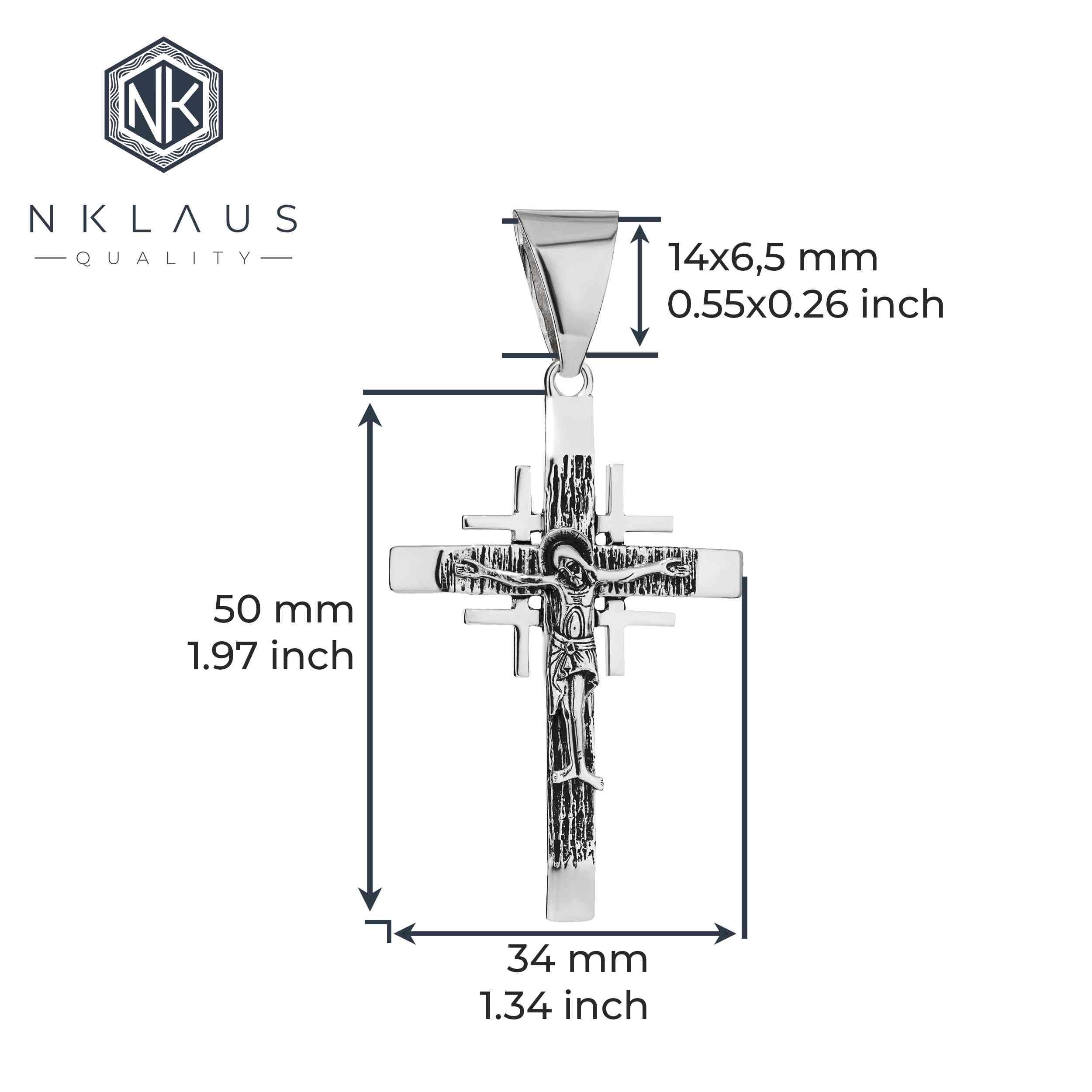 NKlaus Exquisiter zawieszka do łańcuszka ze srebra próby 925, krucyfiks, 50 x 34 mm, elegancja w szczegółach 15471, Srebro
