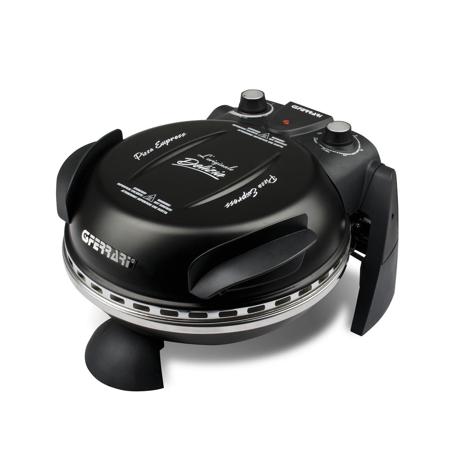 G3 Ferrari G1000610 Pizza Express Delizia, Forno Pizza, 1200 W, Termostato regolabile 400°C, Pizza fragrante in 5 minuti, Doppia resistenza riscaldante, Ricettario e Palette inclusi Nero