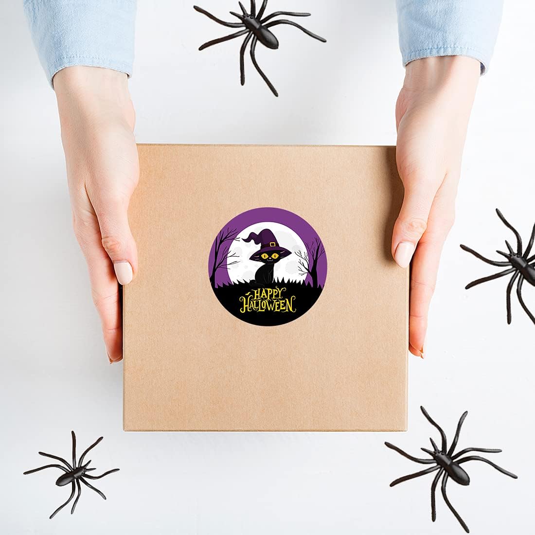 Andaz Press Happy Halloween Stickers 2 Inch Round 40 Bulk Pack Cute Black Cat Labels for Kids Treat Bags Goodie Bags Toddler Treats Halloween Party Favors Halloween Bottle Labels Envelopes