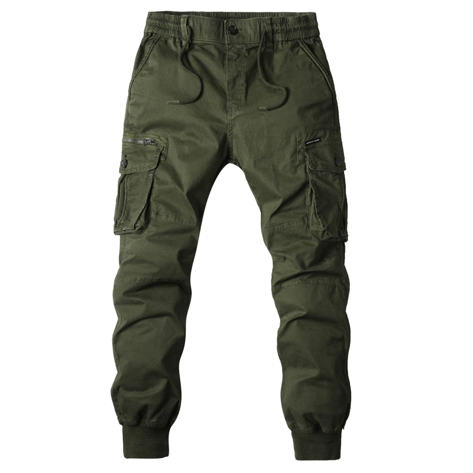Mens Cargo Trousers Jogger Sweatpant Slim Fit Jogging Tracksuit Bottoms Elasticated Waist Straight Tapered Cuffed Ankle Trousers Multi-Pocket Cotton Combat Casual Ripstop Work Utility Safety Trousers