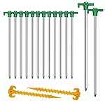 12+2PCS Tent Stakes Heavy Duty Camping Stakes,AVOFOREST 9.8inch Non-Rust Metal Tent Pegs Ground Stakes Tent Spikes Camping,Garden,Hiking Green