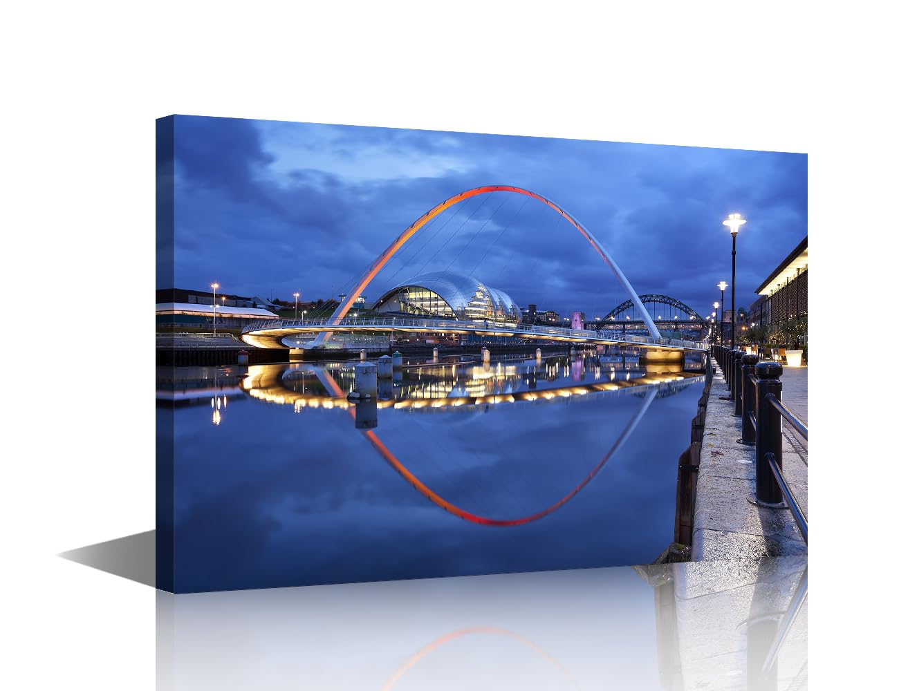 Gateshead Millennium Bridge Wall Art Tyne River Wall Decor 1 Panel Newcastle Upon Tyne England Wall Pictures for Living Room Home Decor Artwork Stretched with Wooden Frame Ready to Hang (16''Wx 24''H)