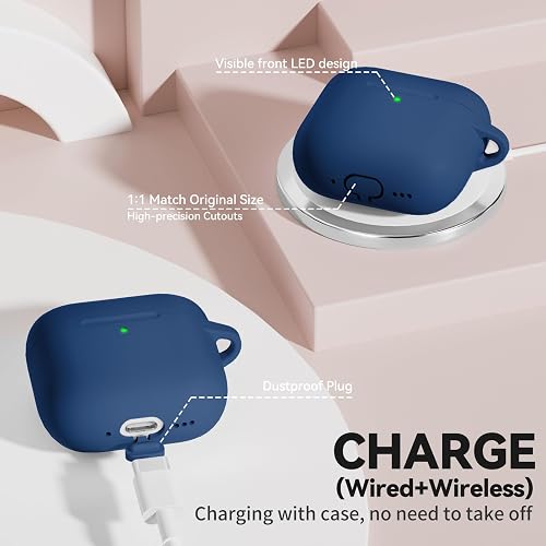 TNSNK pour AirPods 4 Coque (2024), Silicone Coque de Protection Antichoc avec Kit de Nettoyage & Porte-Clés, Support Charge sans Fil, Magnetic Lid - pour AirPods 4, M-Blue - 7