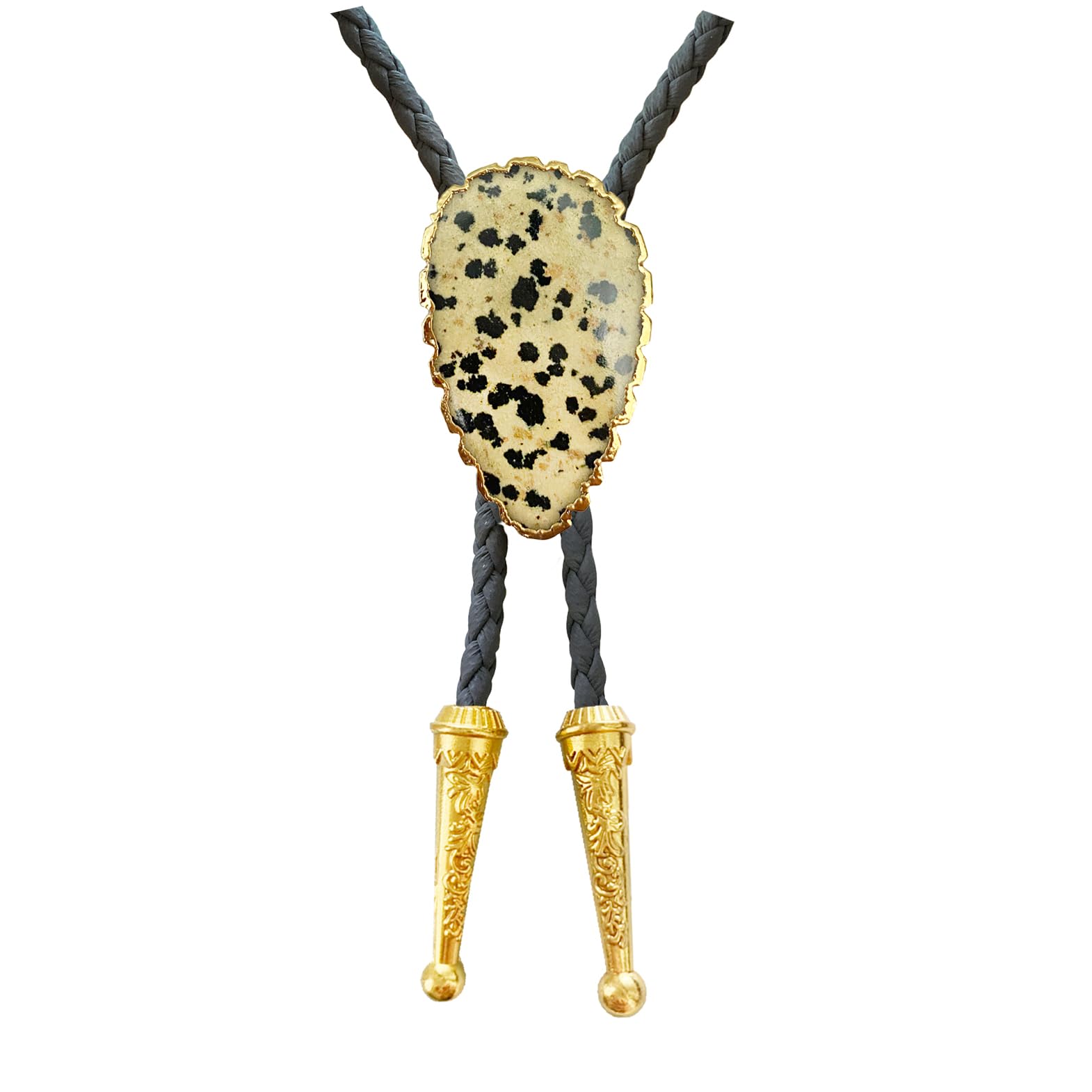 Daisy Del Sol Gemstone Bolo Tie Braided Vegan Faux Leather Natural Stone Gold Handmade Necklace Adjustable Boho Western Jewelry