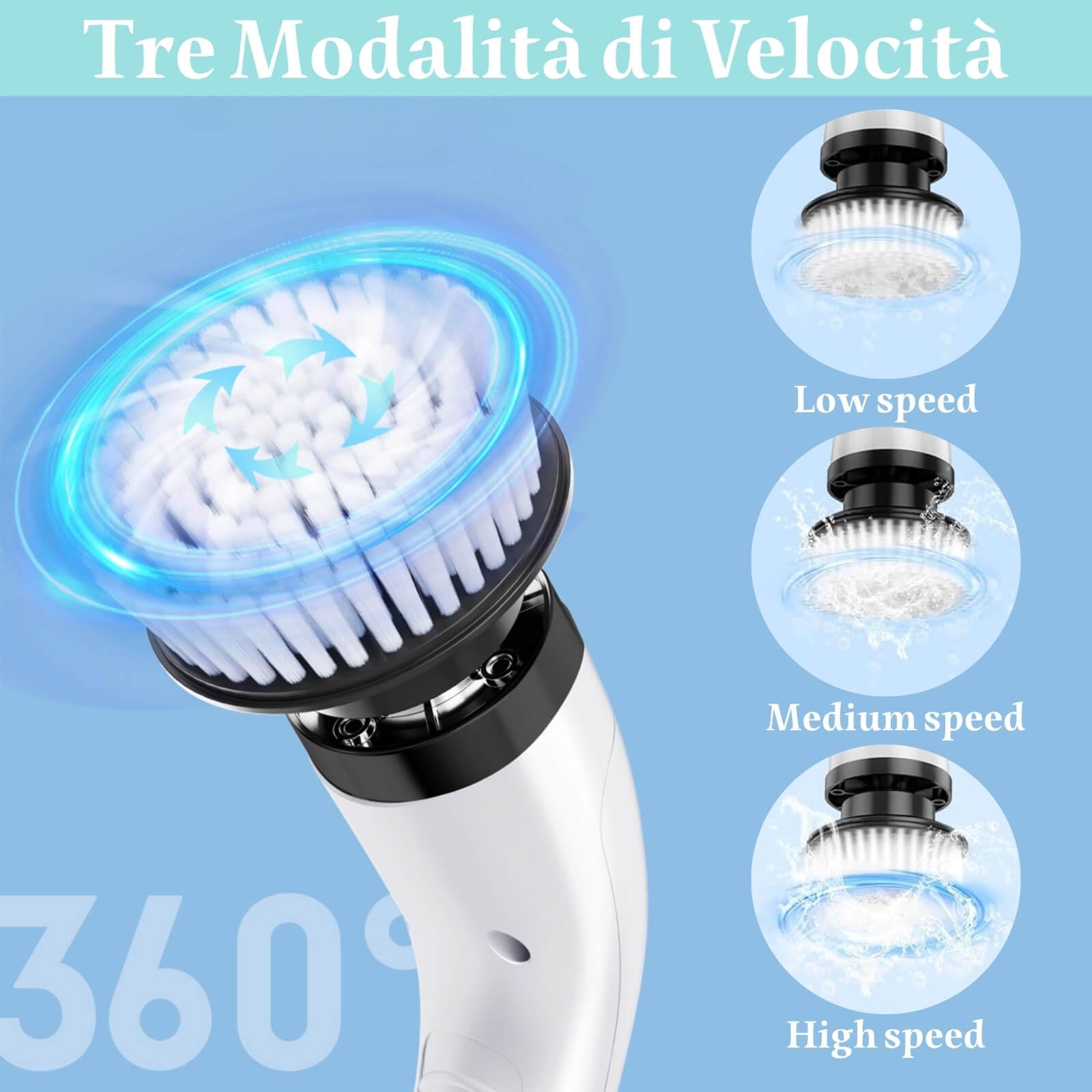 Spazzola Elettrica Rotante per Pulizia Casa, Spazzola Rotante Pulizia Casa, 9 Testine Sostituibili, 3 Velocità, Impermeabile, Ricaricabile USB-C per Bagno, Cucina, Pavimenti, Piastrelle, Auto