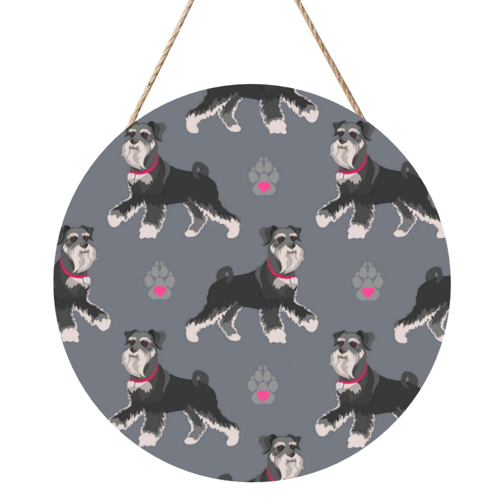 InOmak Cute Dog Of Schnauzer Animal, Round Wood Panel Painting 12 in, Wall Hanging Painting For Home