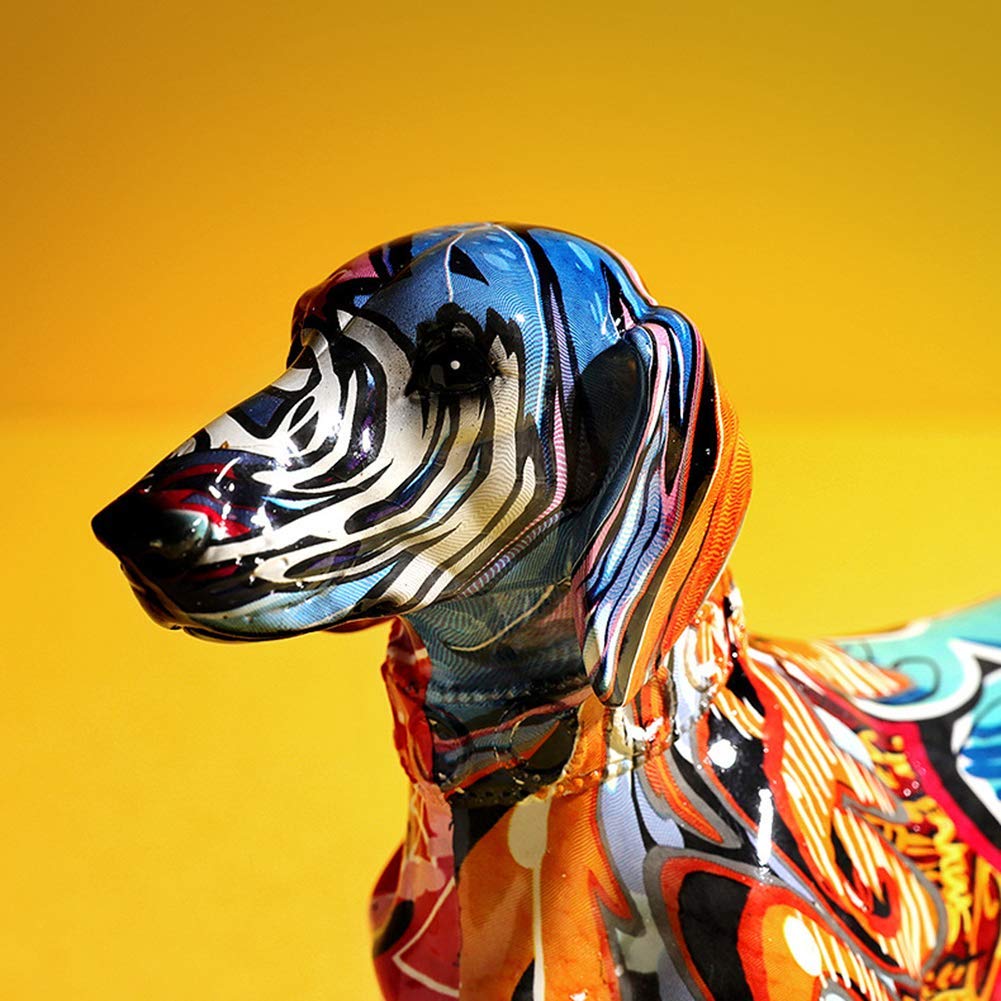 Bunte Dackel Hund Dekoration Umwelt Harz Tier Statue Handwerk Heimdekoration Skulptur Geschenk, EIN Geschenk