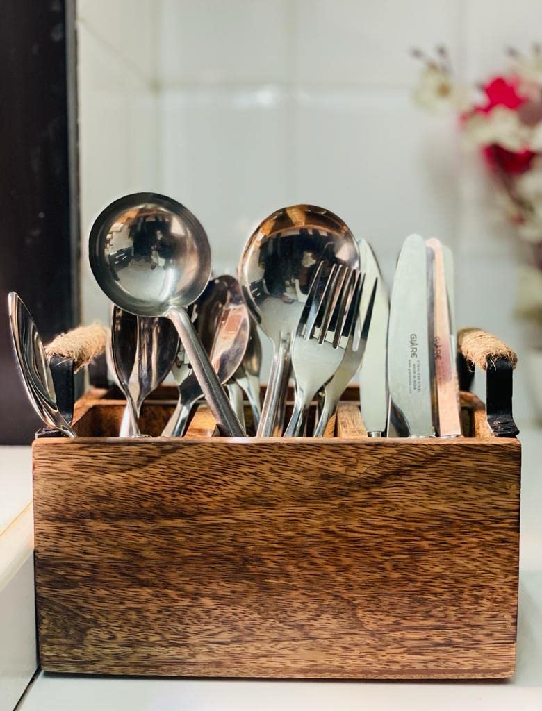Spoon Stand Set - Wooden Cutlery Holder for Dining Table -9