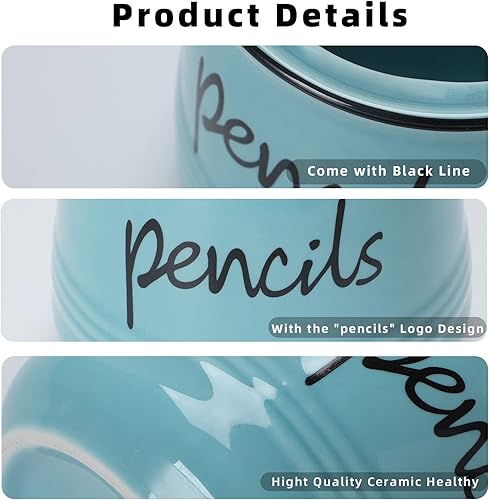 Miniatura 5 de ONTUBE Soporte para lápices de porcelana, soporte para bolígrafos de cerámica (turquesa)