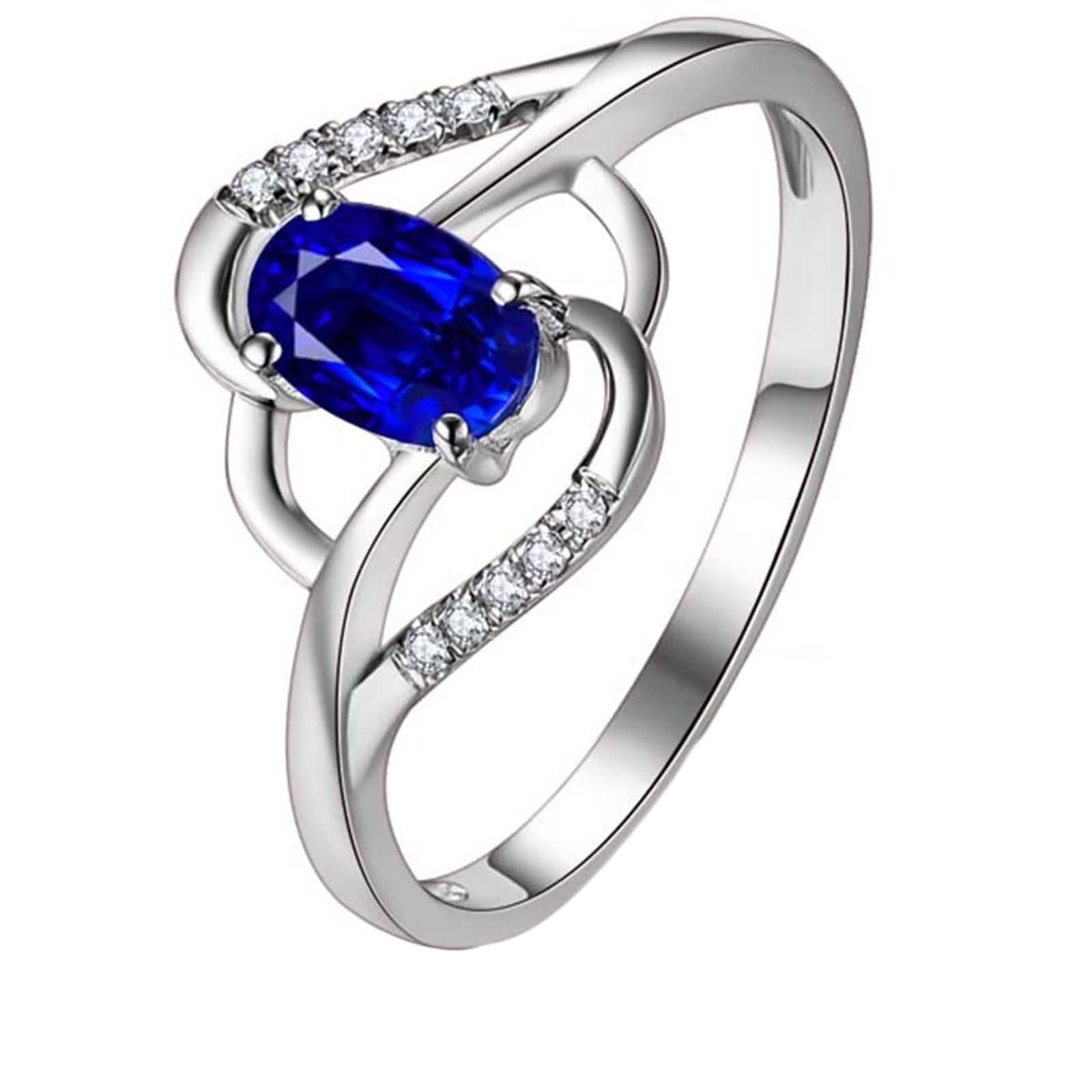 Daesar Anillo de Boda de Mujer con Oval con Zafiro Creado de 0.5ct y Moissanita, Oro Blanco 9K/14K/18K, Anillos de Compromiso Matrimonio Plata Azul