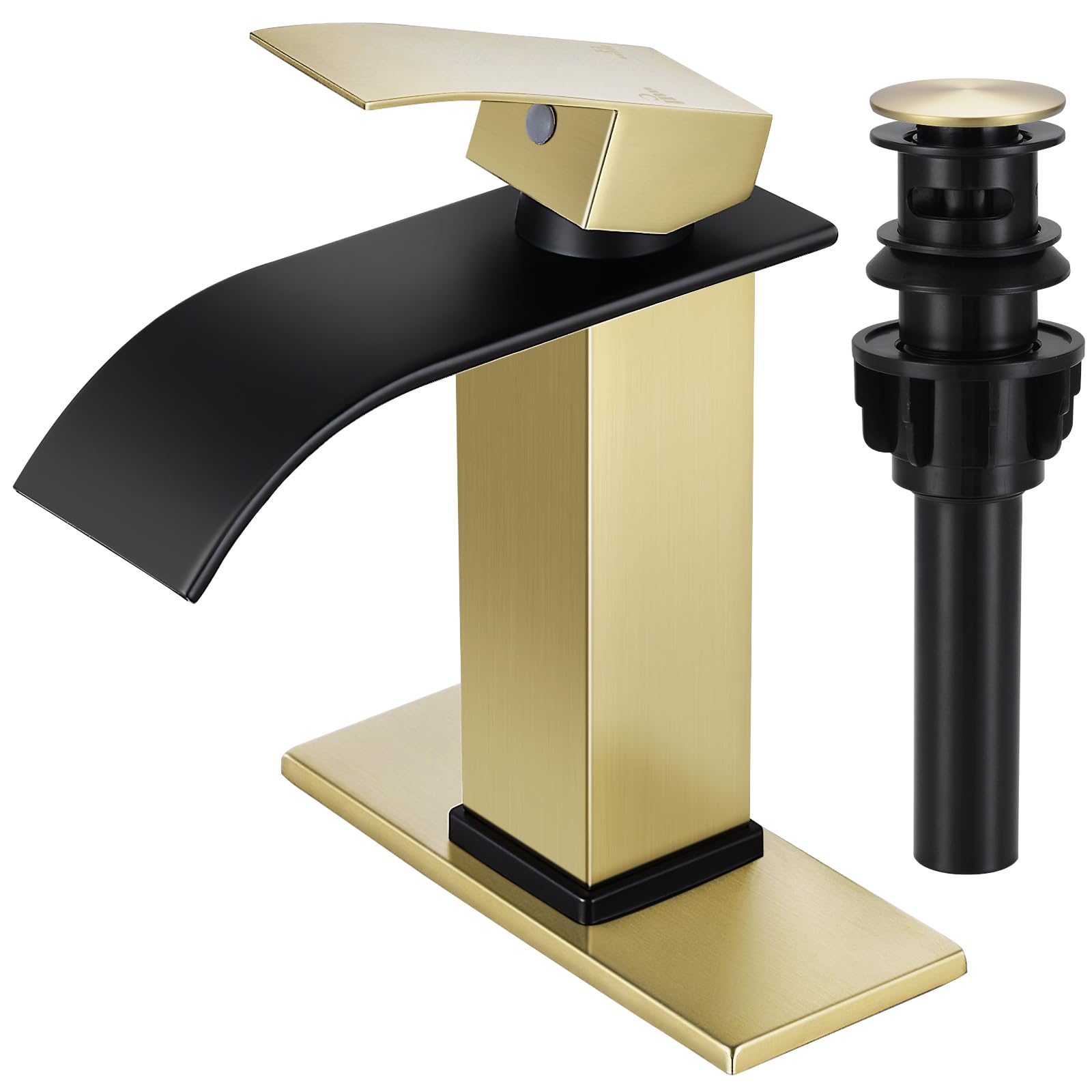 Qomolangma Waterfall Bathroom Faucet, Gold and Black Modern Single ...