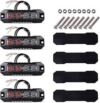 4PCS 4-LED Emergency Strobe Light, Red Blue Police Light, Ultra Slim Surface Mount Strobe Lights Flashing Warning Beacon LED Mini Grille Light for Trucks Car Vehicle Police SUV, Sync Feature