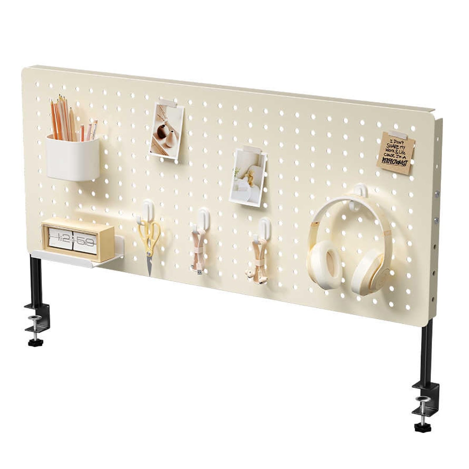 Genérico Soporte de Tablero Perforado de Metal con Altura Ajustable, Kit Organizador de 31 x 16 Pulgadas para Oficina, Estudio, Dormitorio y Cocina. Solución versátil para exhibir y almacenar Tablero