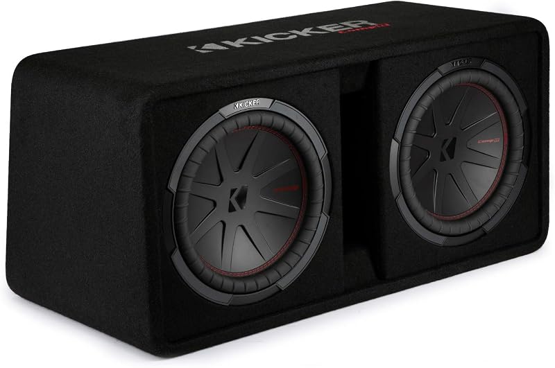 KICKER 48DCWR122 CompR 12" Dual subwoofers in Vented Enclosure, 2ohm | Hard-hitting daily bass, pre-mounted woofers, ported sub cabinet ready to wire, high power handling for demanding systems