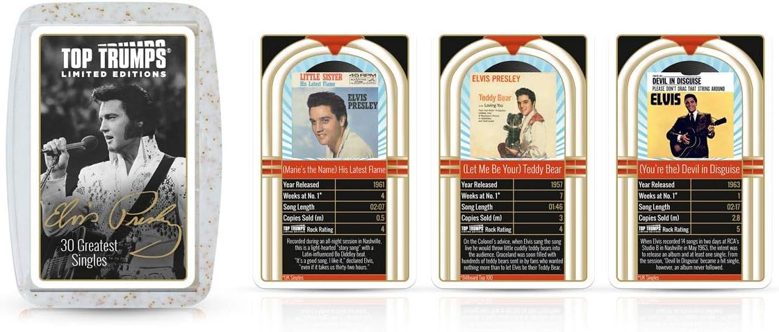 Top Trumps Elvis Presley Limited Edition Card Game, Play with The King of Rock and Roll’s 30 Greatest Songs Including Teddy Bear, Don’t be Cruel and Suspicious Minds, for Aged 6 Plus