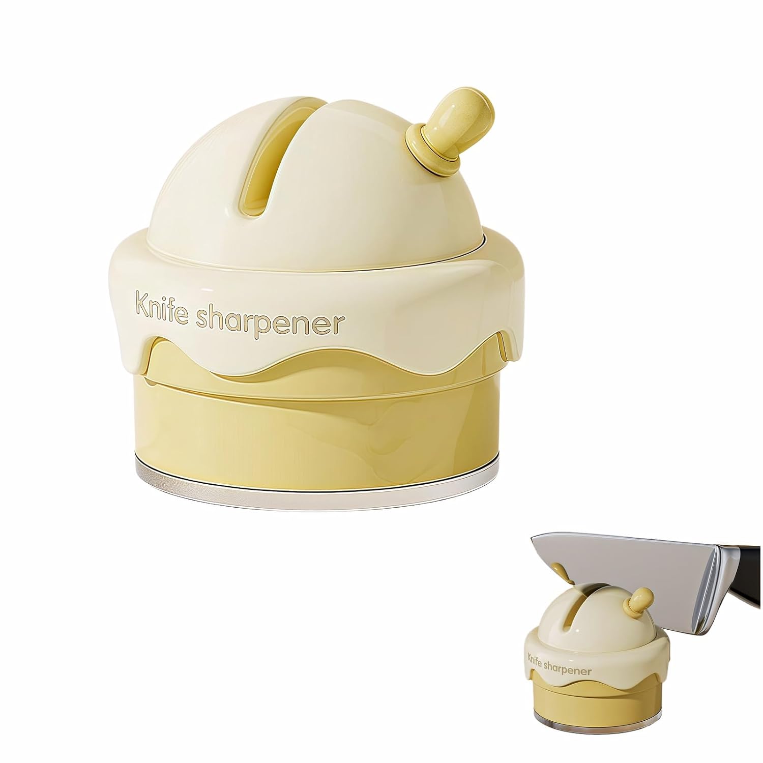 Ice Cream Shaped Knife Sharpener Cream Yellow Ceramic V-Groove 6 5x2 6 Inch Portable Knife Scissor Sharpener with