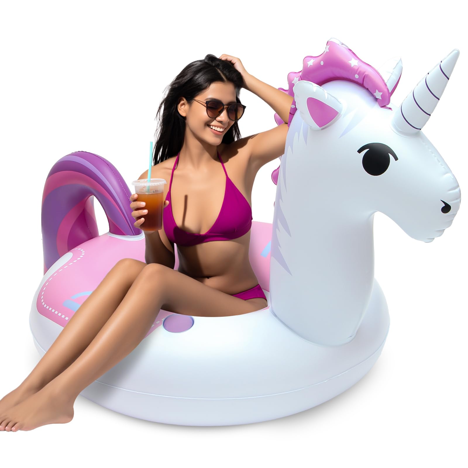 MewVeer Pool Floats, Unicorn Pool Floaties Inflatables Rafts for Outdoor Water Lounge, Funny Pool Swimming Ring for Beach Party & Tubes Pool Toys Float for Adults