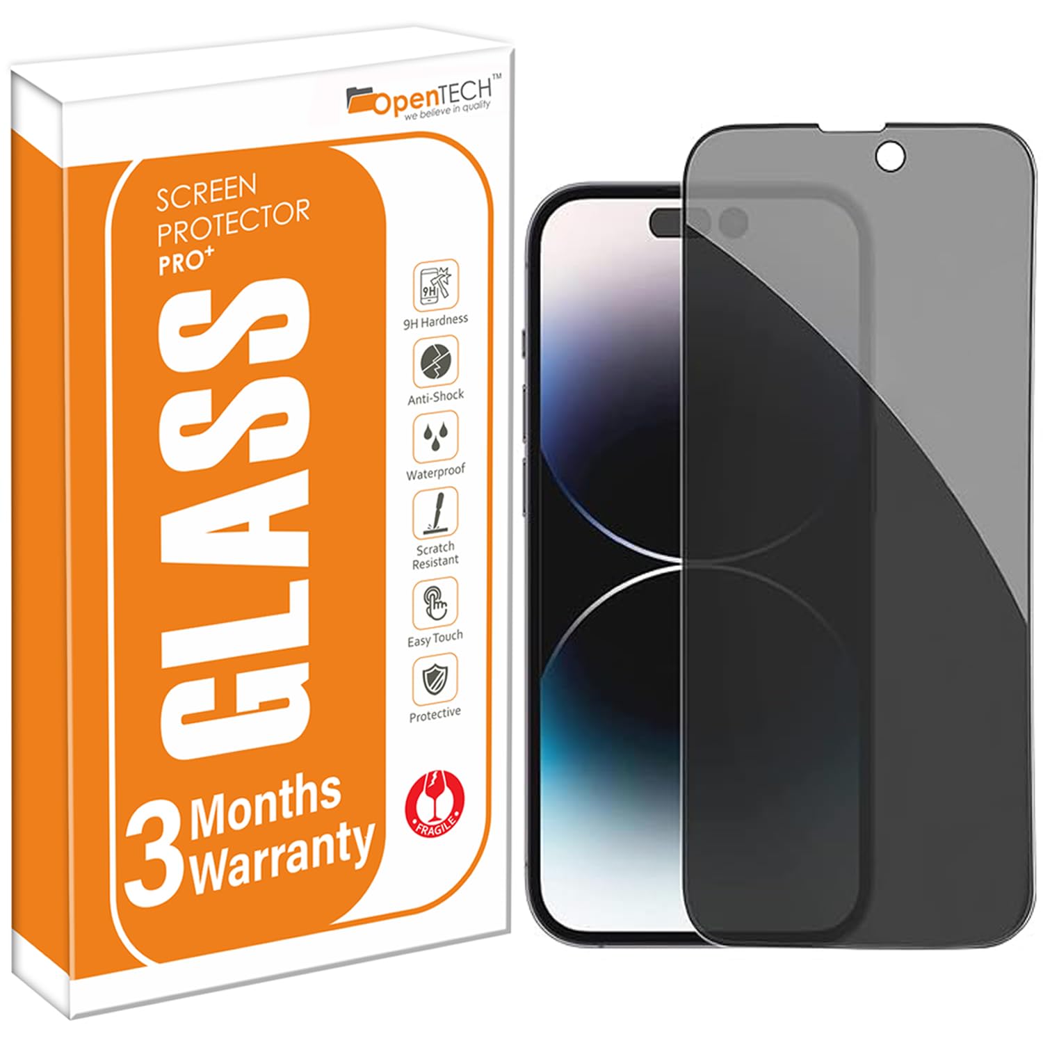 OpenTech® Privacy Tempered Glass Screen Protector Compatible for iPhone 15 / iPhone 16 (6.1 Inches) with Edge to Edge Coverage and Easy Installation kit