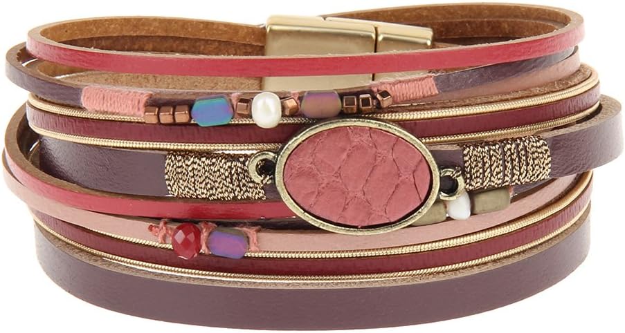 GelConnie Leather Cuff Bracelet Baroque Pearl Wrap Bracelet Gorgeous Gold Tube Bangle Boho Bracelet Bohemian Wristband Jewelry Gift for Women Wife
