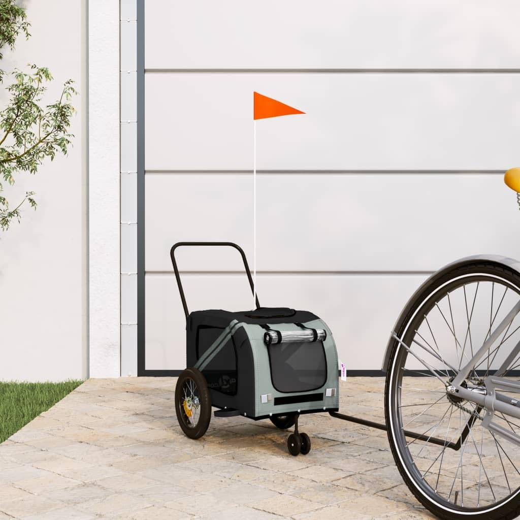 Homgoday Remolque de bicicleta para animales gris y negro Oxford y hierro, mueble carro para perro, carro para bicicleta, carro para perros, transportín perro bicicleta modelo 93888