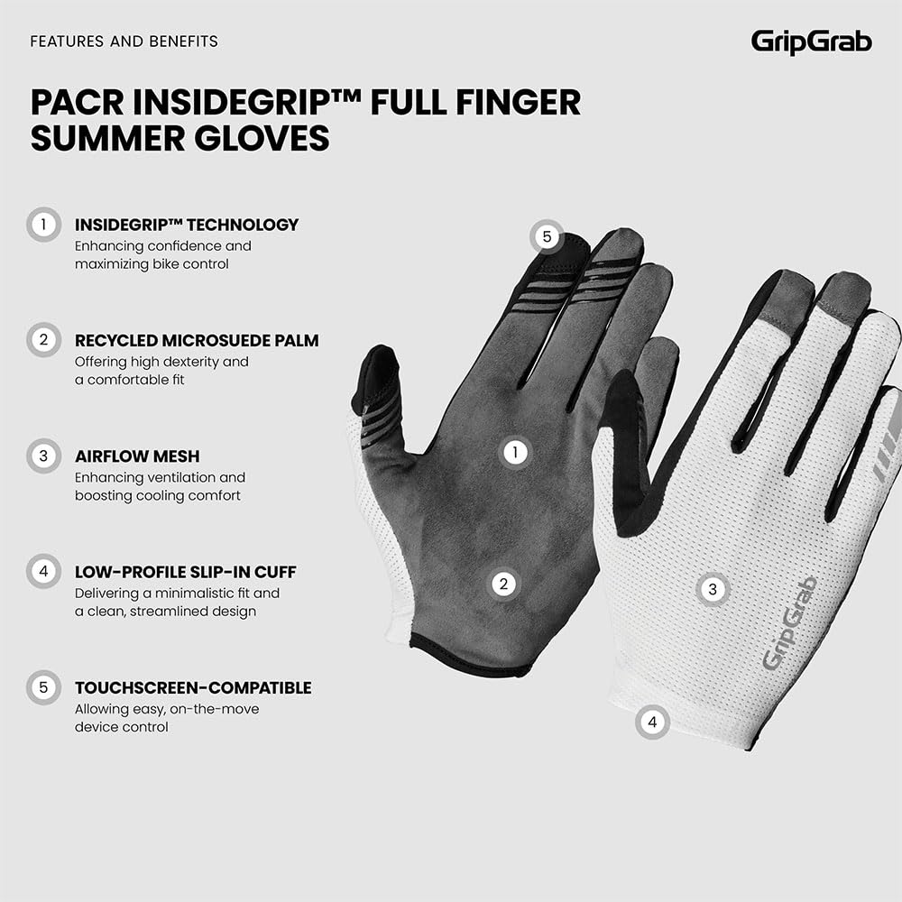 GripGrab PACR InsideGrip - Guantes de Ciclismo para Bicicleta de montaña (Antideslizantes, sin Acolchado)