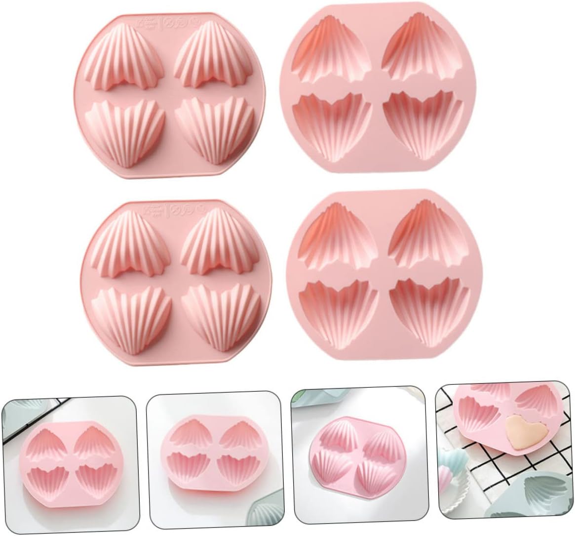 Zerodeko 4pcs Cavity Heart Shape Madeleine Molds Silicone Baking Molds for Cupcake Valentines Day Non-stick Cake Mould