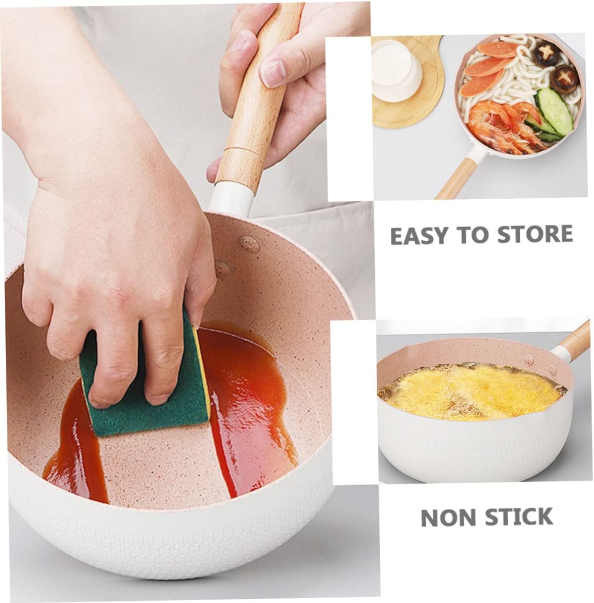 OUNONA 1set Non-stick Heating Pot Handle White Saucepan for Easy Cleaning and Leak Pouring for Everyday Cooking