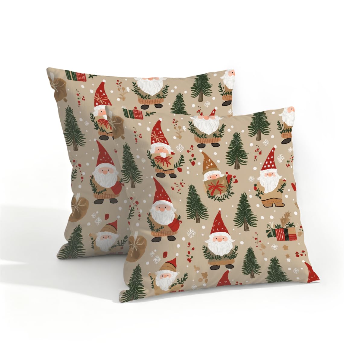 Outdoor Pillow Covers Waterproof Pillowcases 16x16IN Set of 2 Christmas Tree Santa Claus On Retro Decorative Throw Cushion Case for Couch Sofa Garden Patio Furniture