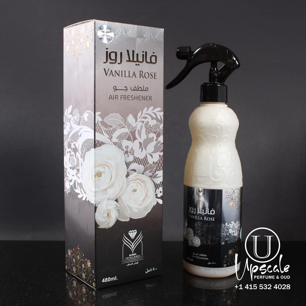 Almas Perfumes Vanilla Rose – Air Freshener Spray 480 ml | Long-Lasting Floral & Sweet Scent for Home, Car & Office