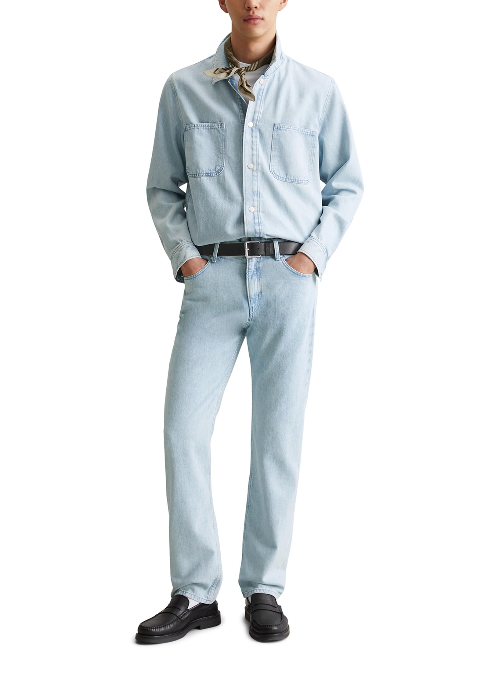 Marc OߴPolo Denim Men's Denim Shirt Jacket with Button Placket, Blue (Light Blue Multi 24), L