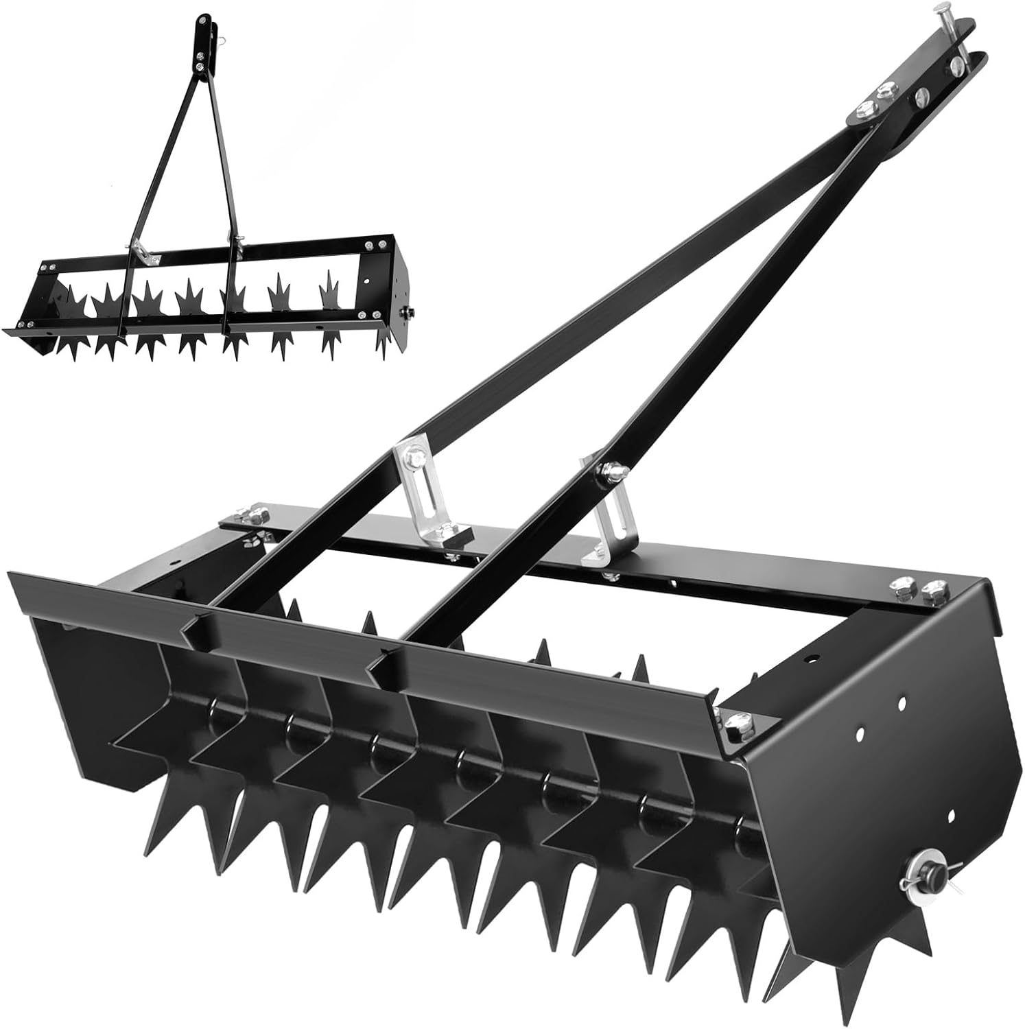 38 Inch Tow Behind Aerator, 400 LBS Heavy Duty Rolling Lawn Aerator, Manual Tow Behind Aerator with Rotary Spike for Lawn,Yard and Golf Course, Black