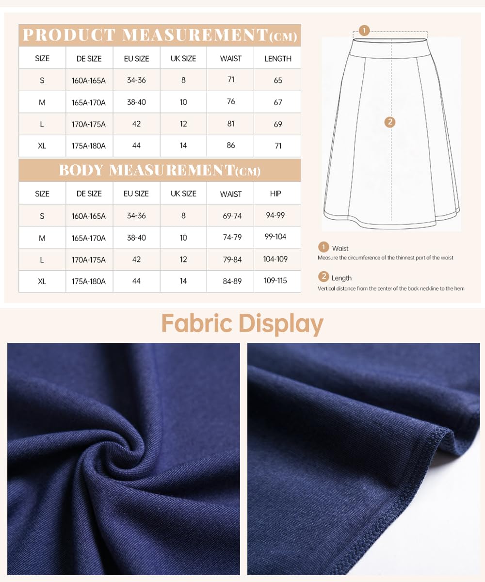 Damen Vintage A-Linie Elastische High Taille Midi Rock Ausgestellter Büro Knielang Stretch