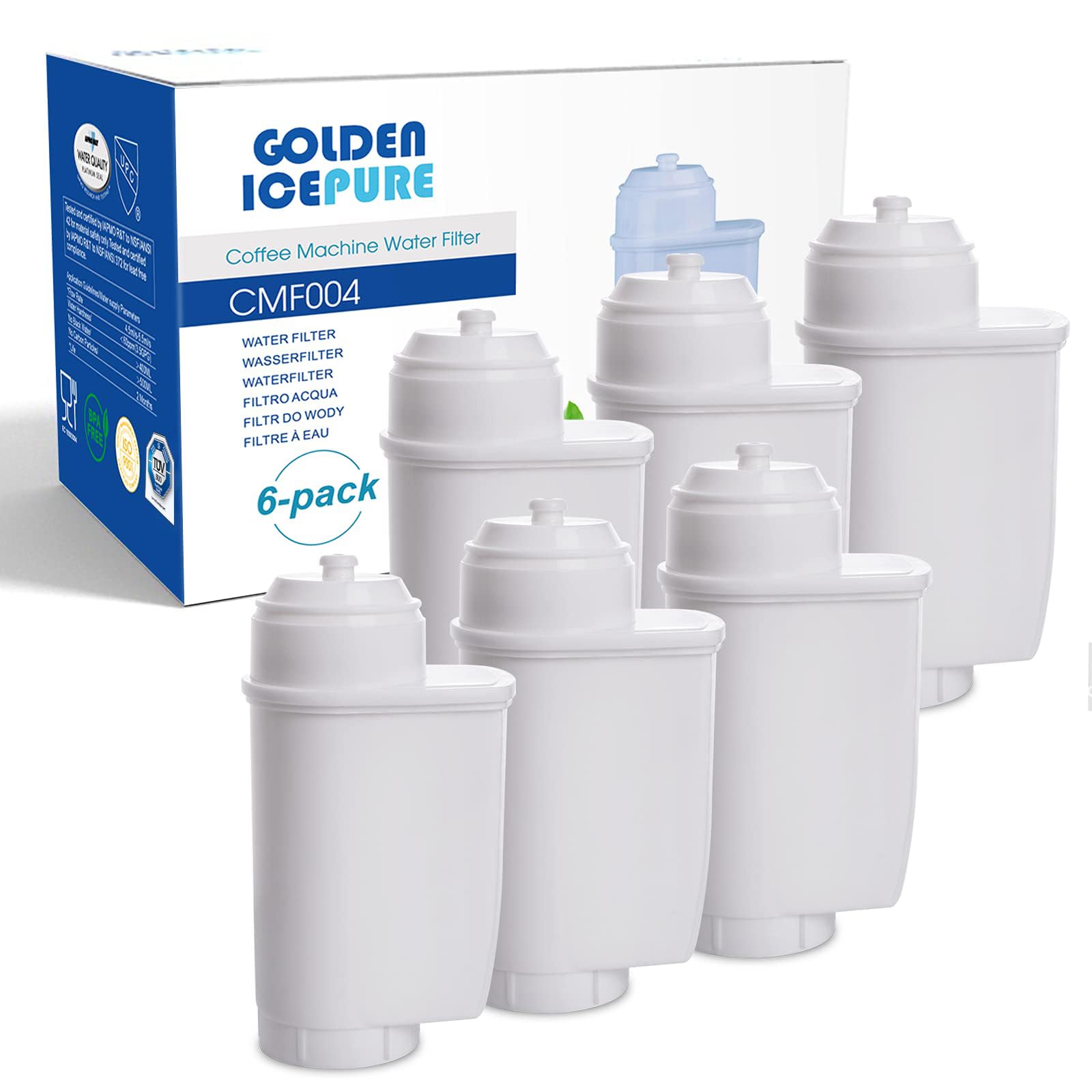 GOLDEN ICEPURE Wasserfilter Kaffeevollautomat für Siemens® Wasserfilter EQ Series, EQ3/EQ6/EQ9, EQ500, S700, Brita® Intenza 575491, Bosch® TCZ7003, TCZ7033, NSF-zertifizierter, 6 stück