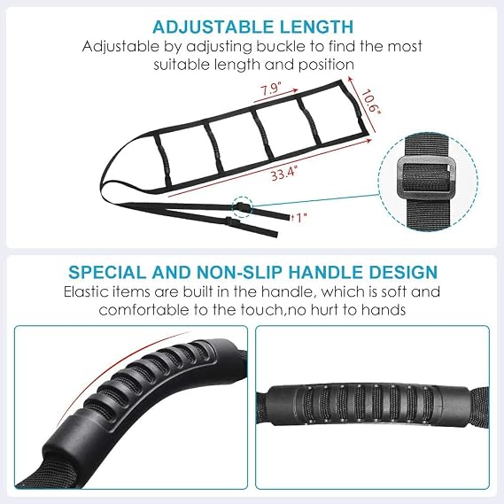 Bed Ladder Assist Strap Pull Up Assist Device Handle Strap Rope Ladder Caddie Helper Sitting Sit Up Hoist Helper for Elderly Senior Injury Recovery Patient Pregnant Handicap Padded Hand Grip BedCaddie